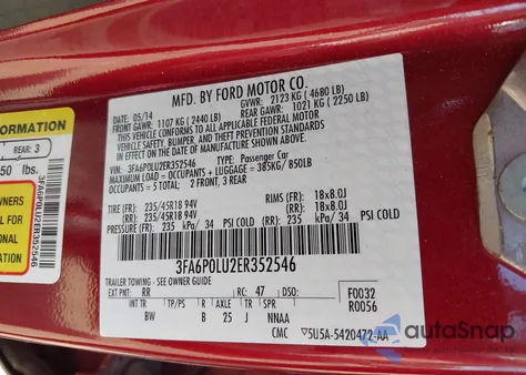 2014 Ford Fusion Hybrid Se from USA, damaged, VIN 3FA6P0LU2ER352546